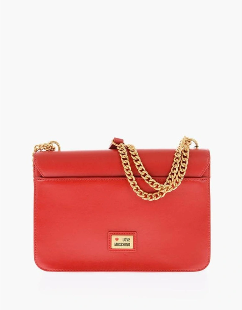 Solid Eco-Leather Shoulder Bag with Metal Logo Women - Red
