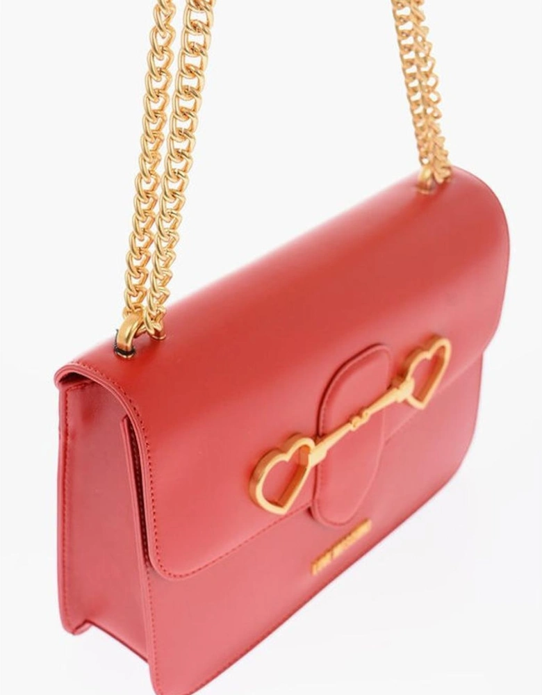 Solid Eco-Leather Shoulder Bag with Metal Logo Women - Red