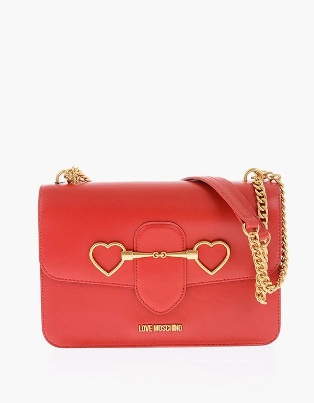 Solid Eco-Leather Shoulder Bag with Metal Logo Women - Red, 5 of 4
