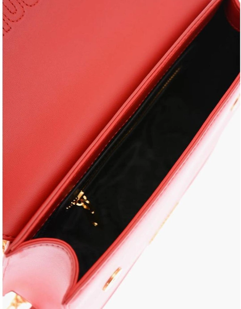 Solid Eco-Leather Shoulder Bag with Metal Logo Women - Red