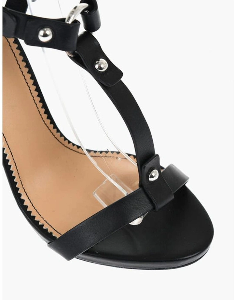 Leather Stiletto Heels with Buckle and Studs Women - Black Sandals