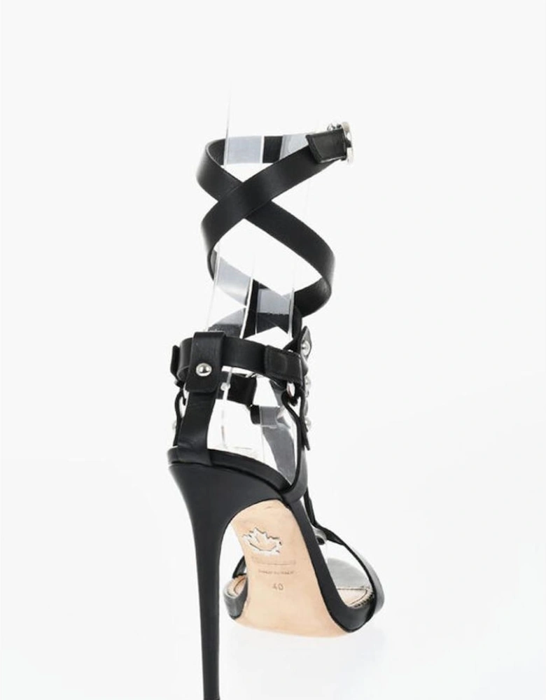 Leather Stiletto Heels with Buckle and Studs Women - Black Sandals