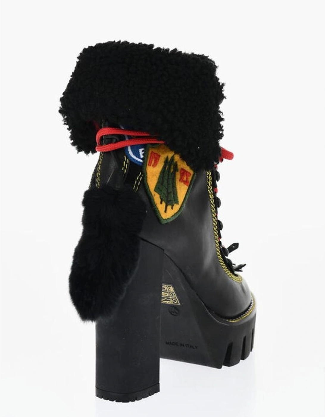 Lace-up Embroidered Leather Lace-up Heels Women - Black Boots