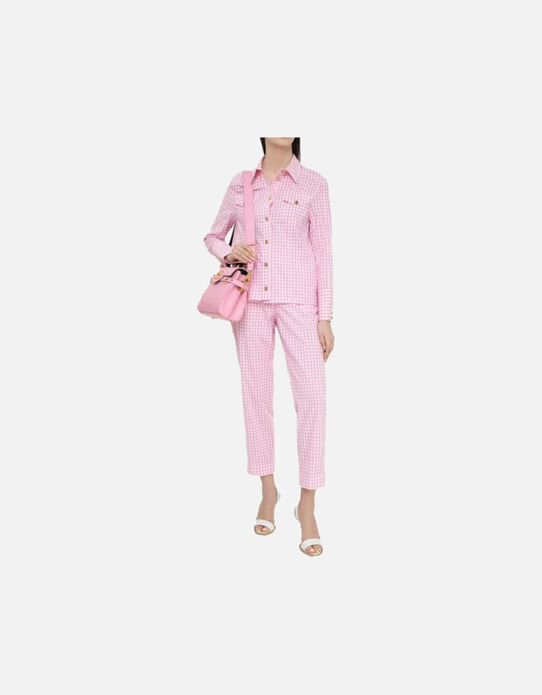 Check Print Cotton Pants with Pockets Women - Pink Jeans