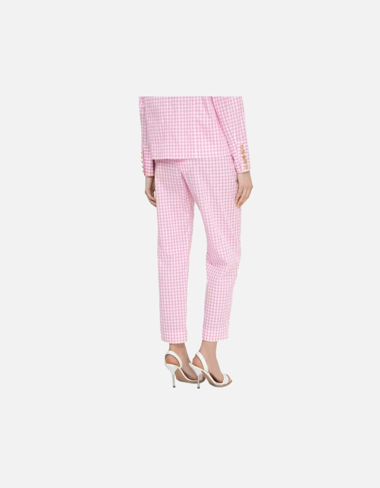 Check Print Cotton Pants with Pockets Women - Pink Jeans