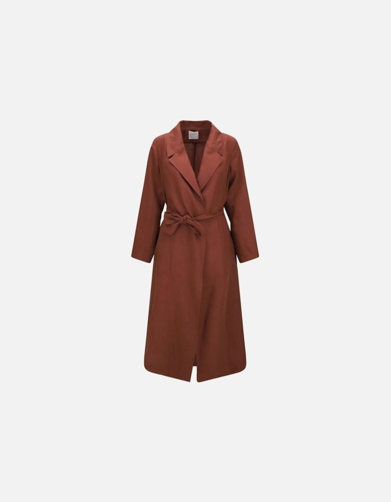 Linen Belted Coat with Patch Pockets Women - Red Jackets