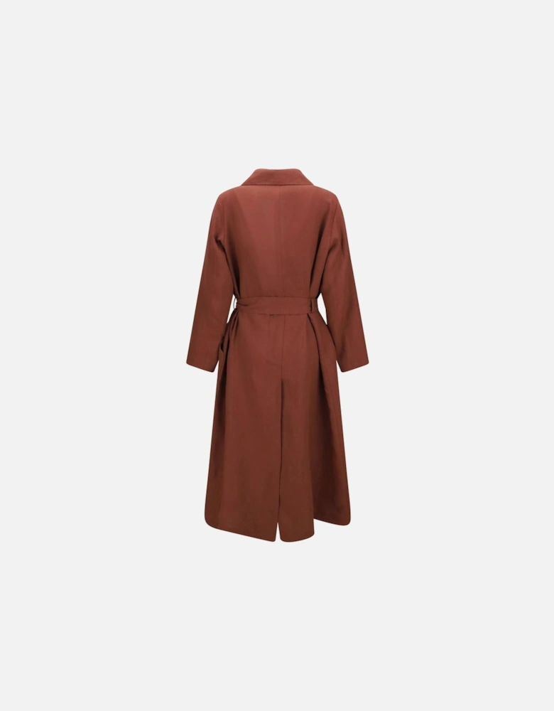Linen Belted Coat with Patch Pockets Women - Red Jackets
