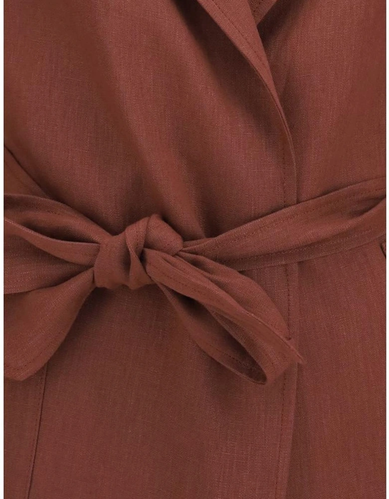 Linen Belted Coat with Patch Pockets Women - Red Jackets