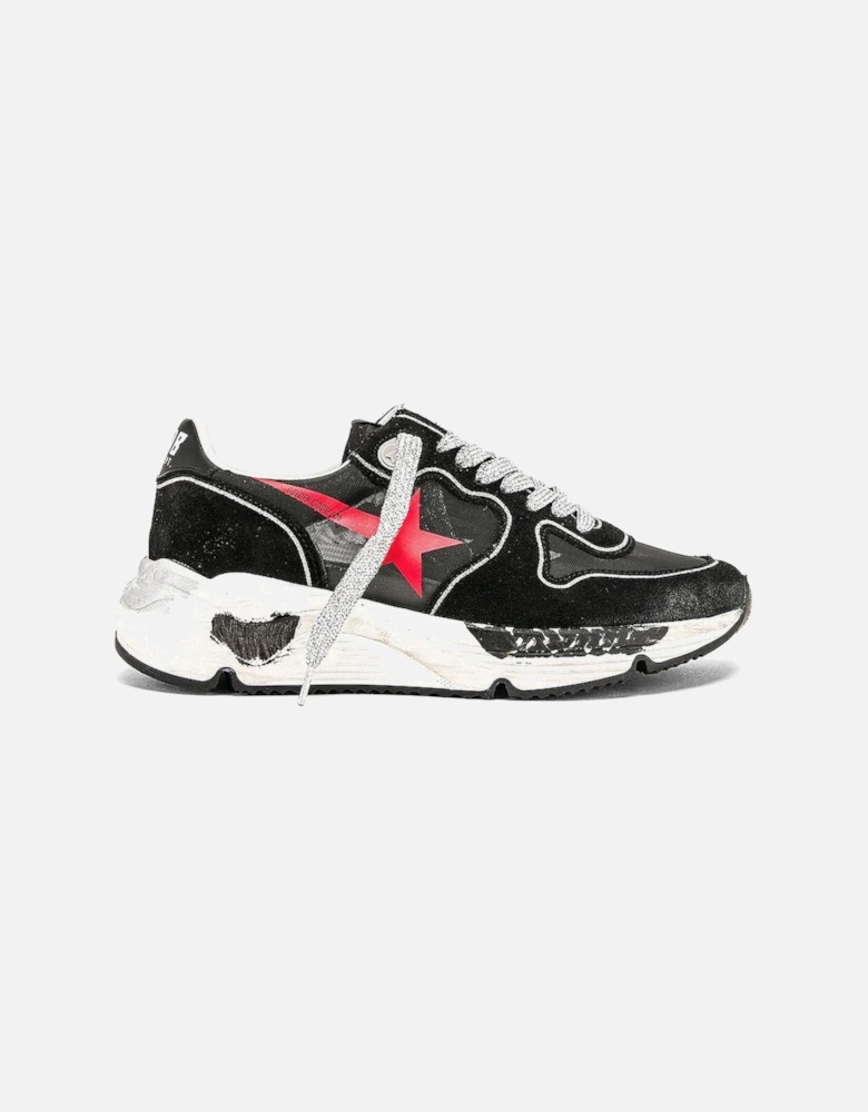 Running Sneakers with Glitter Laces and Red Star Logo Women - Black