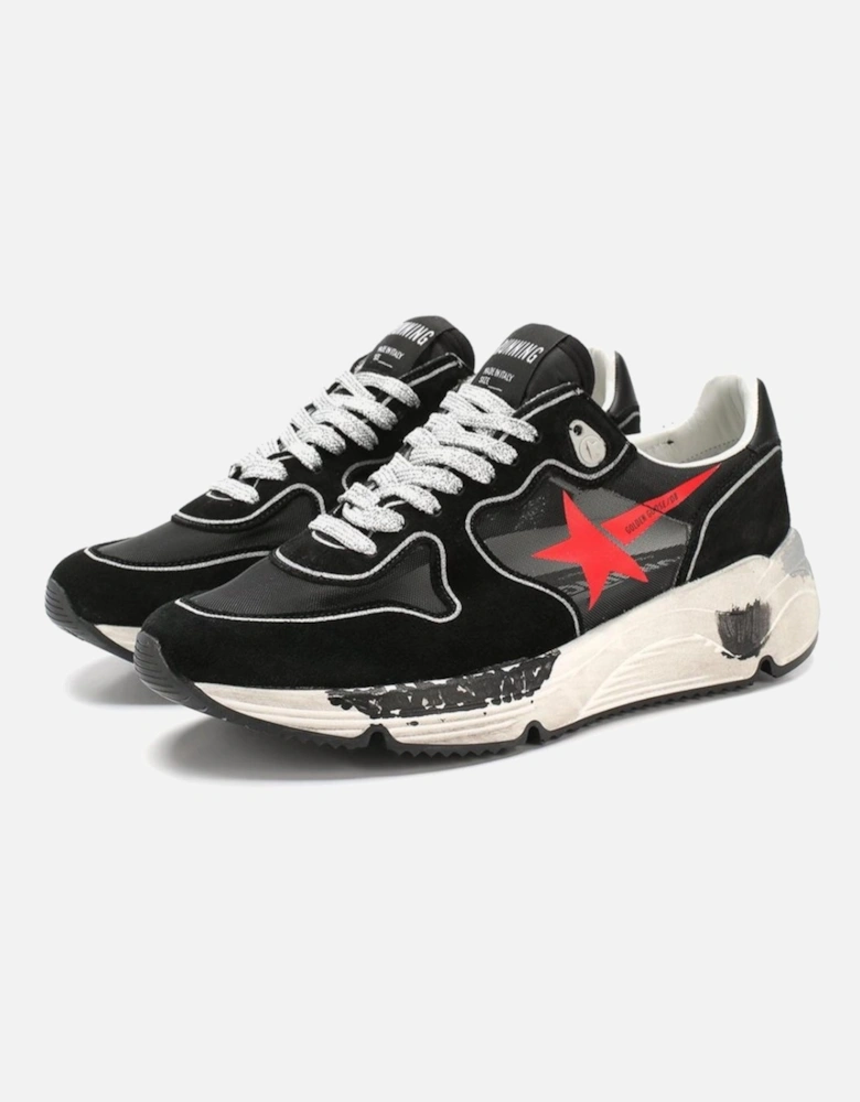 Running Sneakers with Glitter Laces and Red Star Logo Women - Black