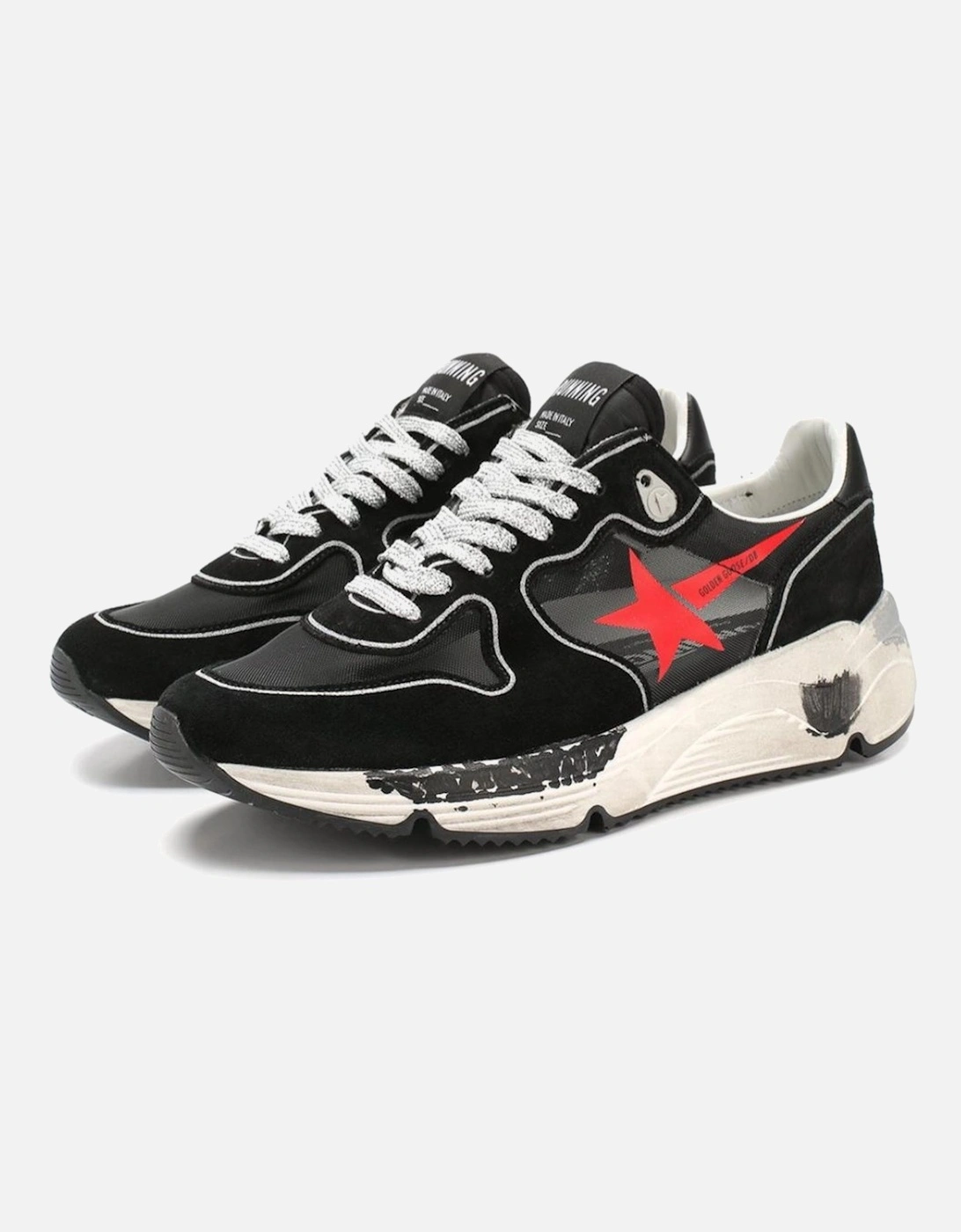 Running Sneakers with Glitter Laces and Red Star Logo Women - Black