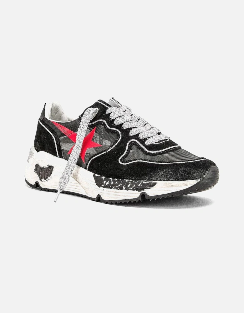 Running Sneakers with Glitter Laces and Red Star Logo Women - Black
