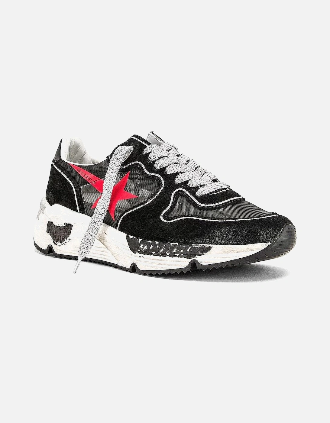 Running Sneakers with Glitter Laces and Red Star Logo Women - Black