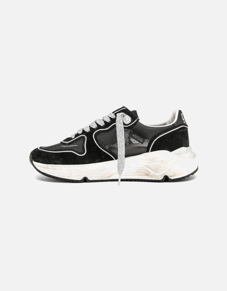 Running Sneakers with Glitter Laces and Red Star Logo Women - Black