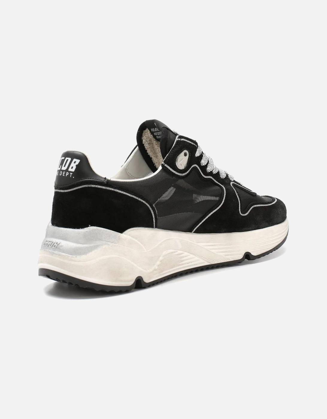 Running Sneakers with Glitter Laces and Red Star Logo Women - Black