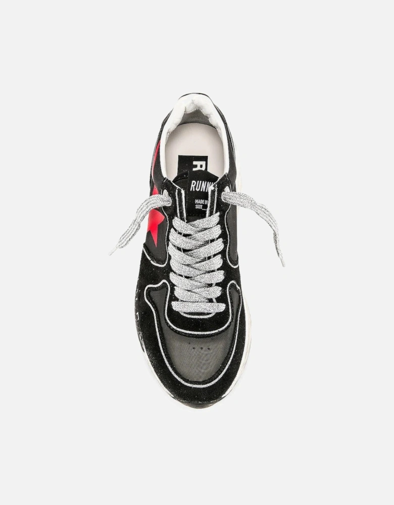 Running Sneakers with Glitter Laces and Red Star Logo Women - Black