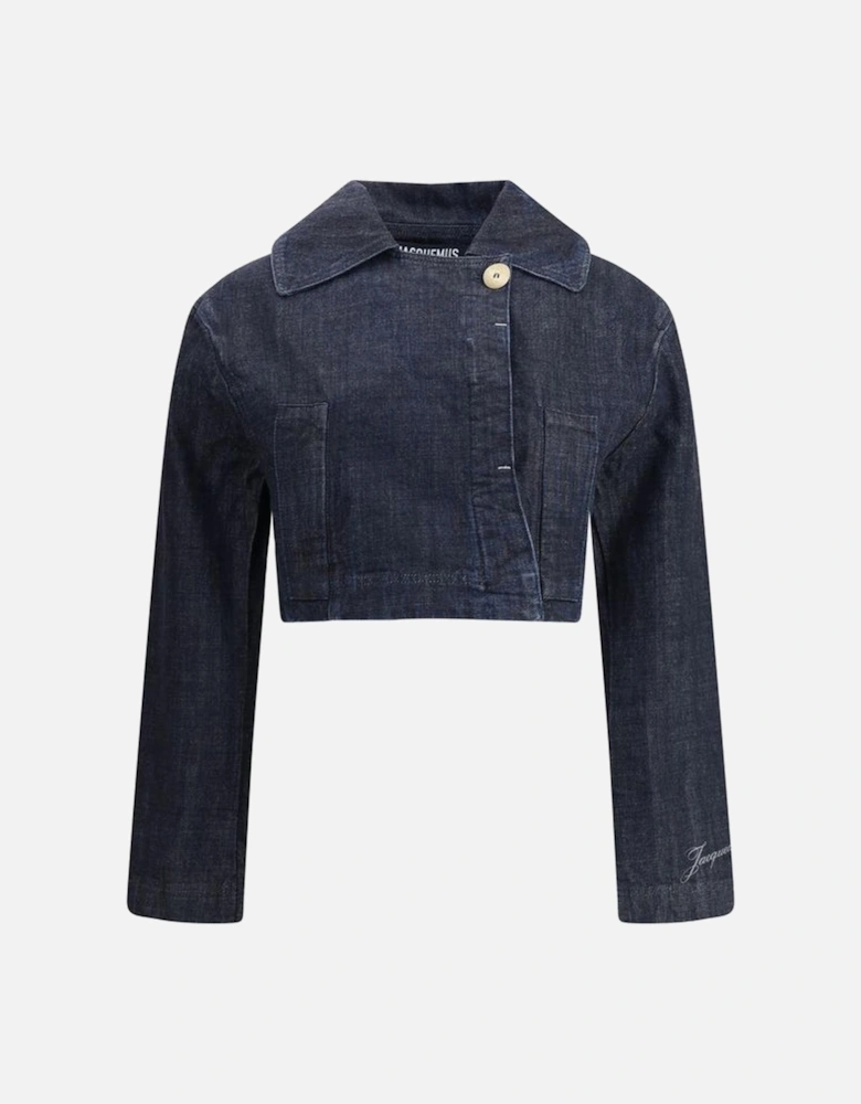 Modern Cropped Denim Jacket with Classic Collar Women - Blue Jackets