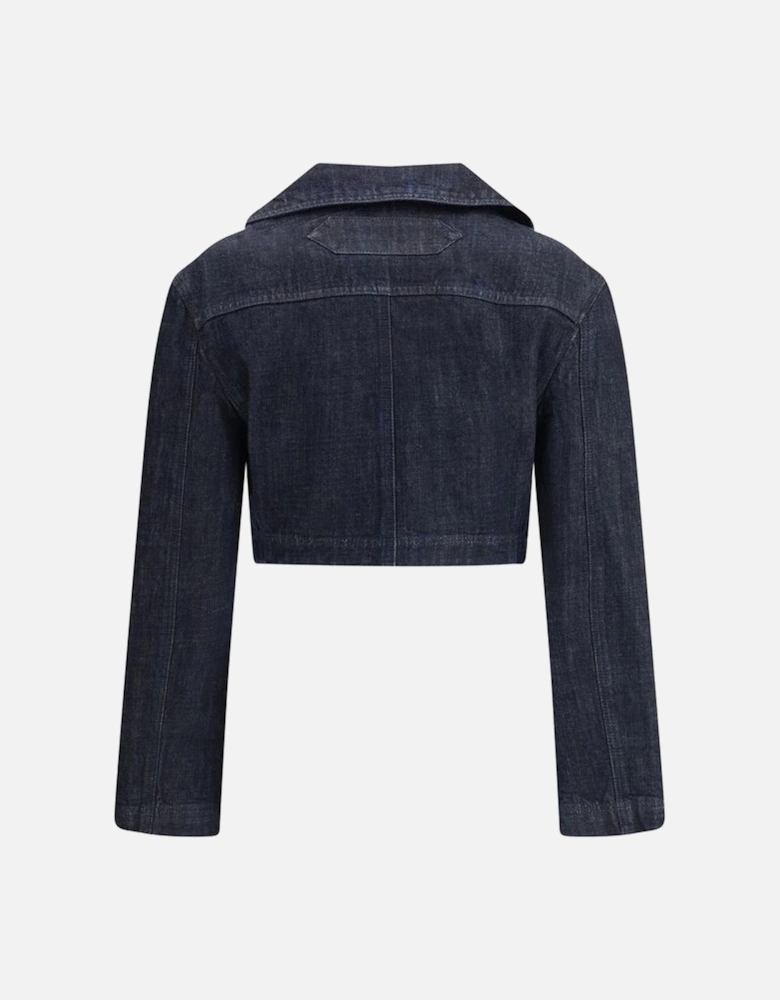 Modern Cropped Denim Jacket with Classic Collar Women - Blue Jackets
