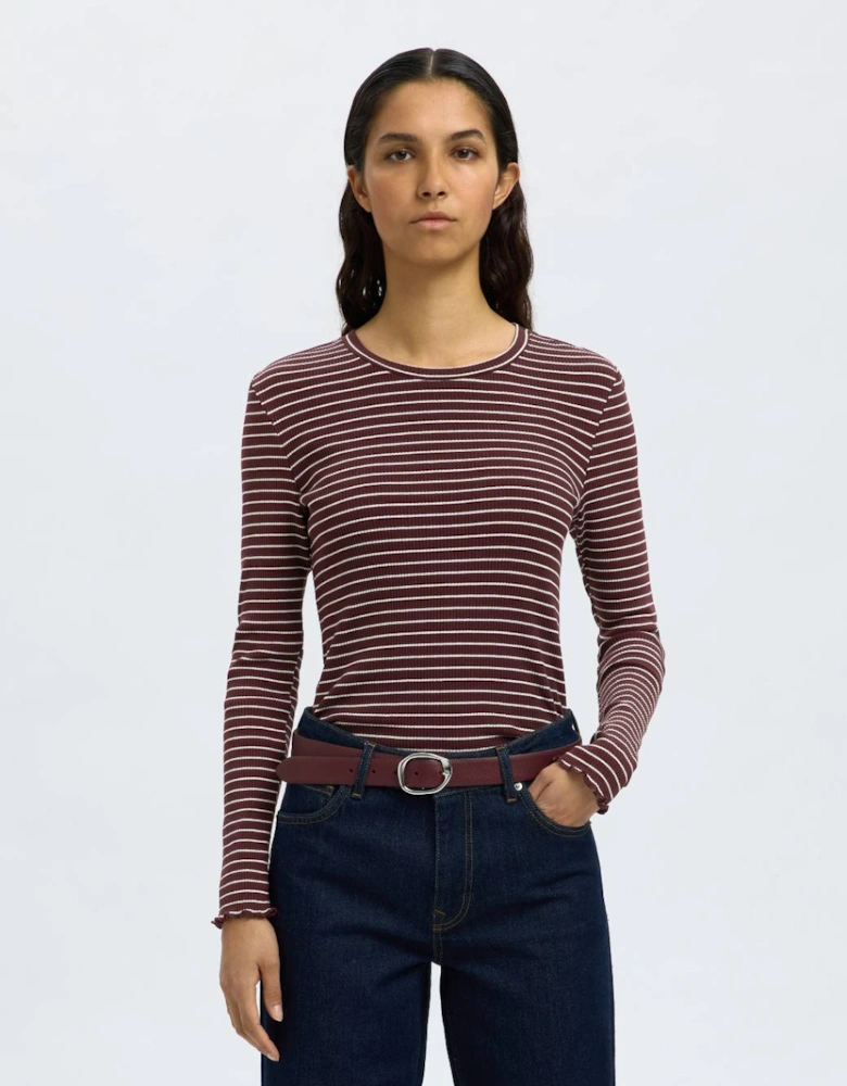 Femme Anna Long Sleeve Crew Neck Tee Fig with Snow White Stripes