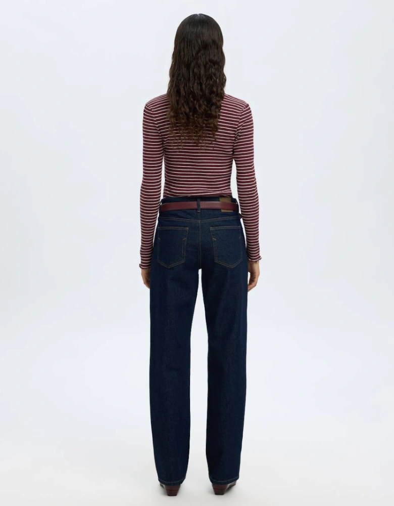 Femme Anna Long Sleeve Crew Neck Tee Fig with Snow White Stripes