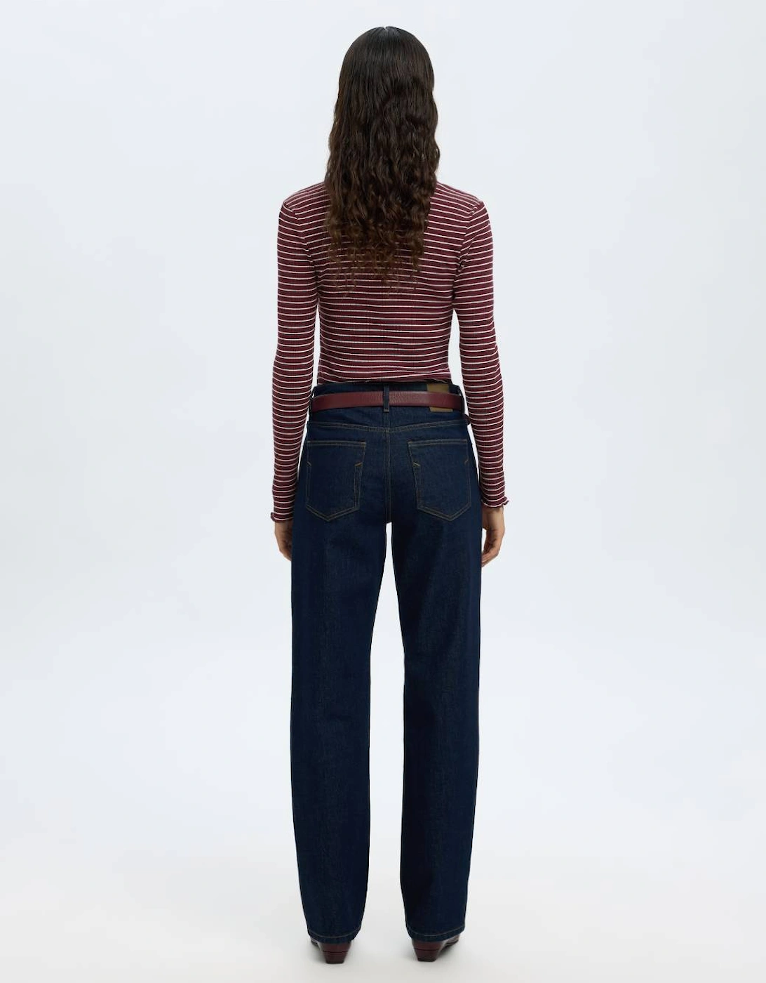 Femme Anna Long Sleeve Crew Neck Tee Fig with Snow White Stripes