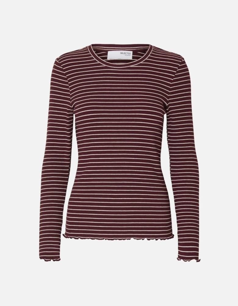 Femme Anna Long Sleeve Crew Neck Tee Fig with Snow White Stripes