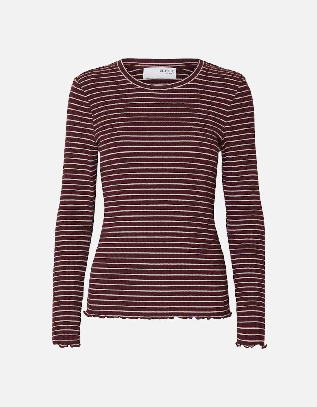 Femme Anna Long Sleeve Crew Neck Tee Fig with Snow White Stripes