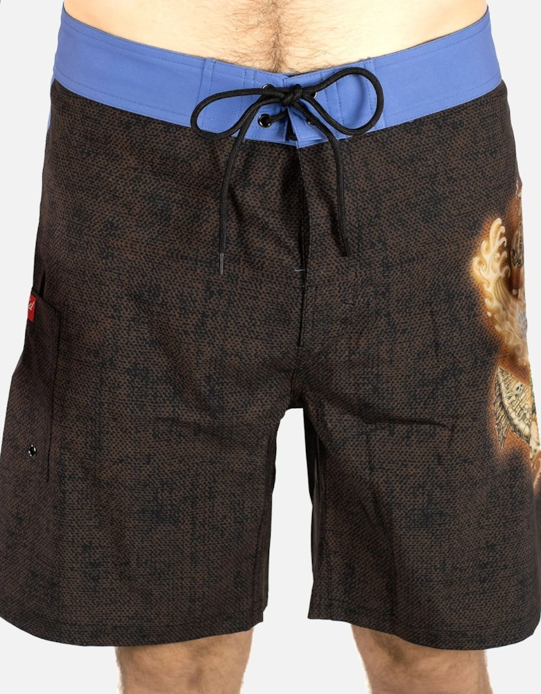 Mens Dragon Anchor Surf Board Swim Shorts - Black