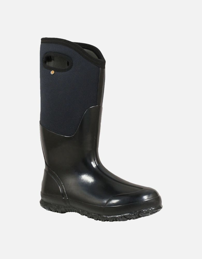 Womens Classic Shiny Tall Waterproof Wellington Boots - Black