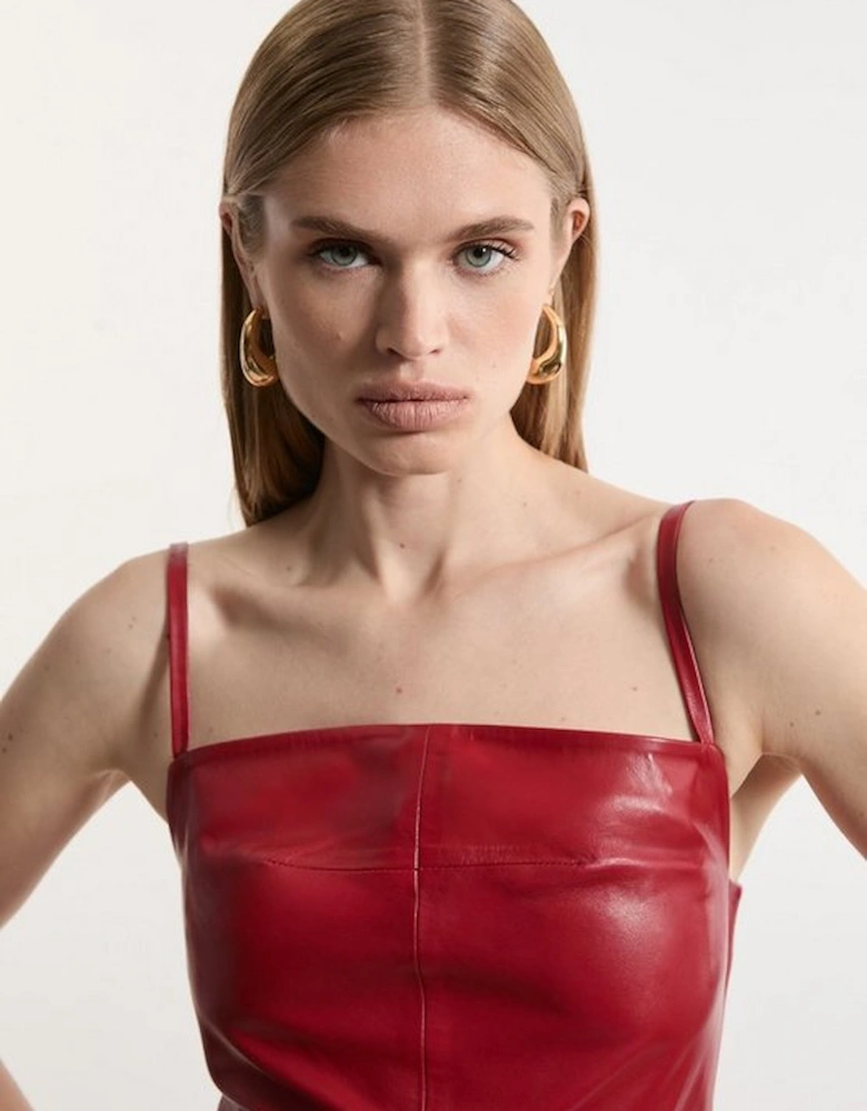 Leather Clean Minimal Strappy Pencil Dress