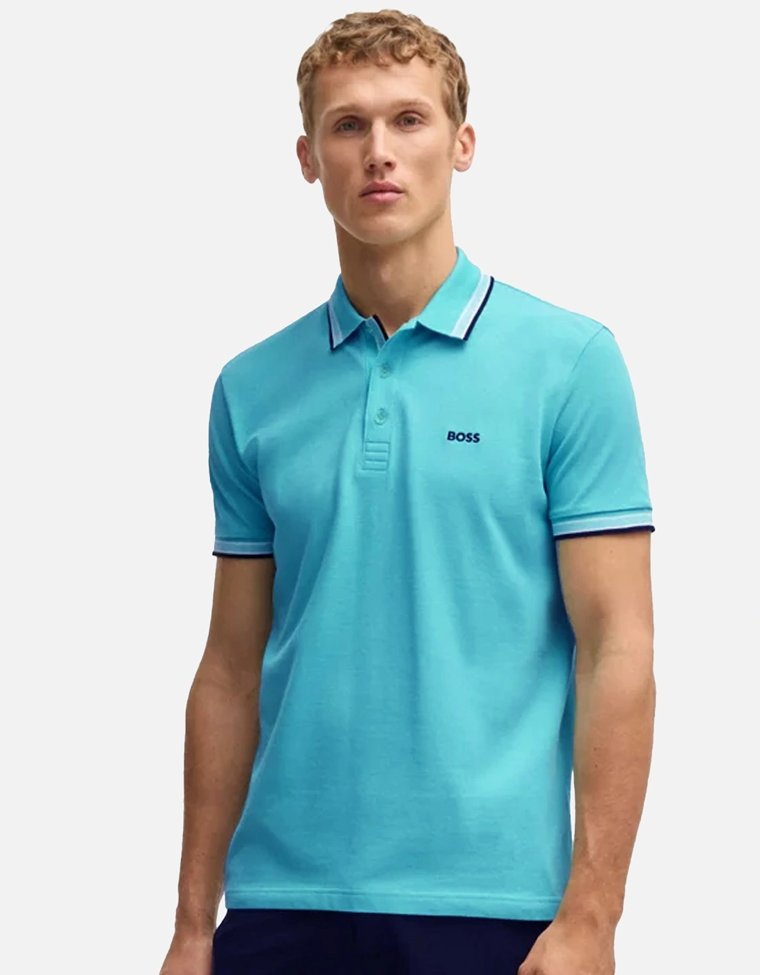 BOSS Paddy Piqué Polo Shirt Open Blue
