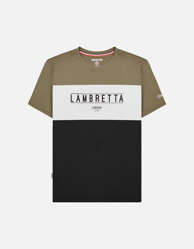 Mens Panel Crew Neck T-Shirt  - Khaki/Black