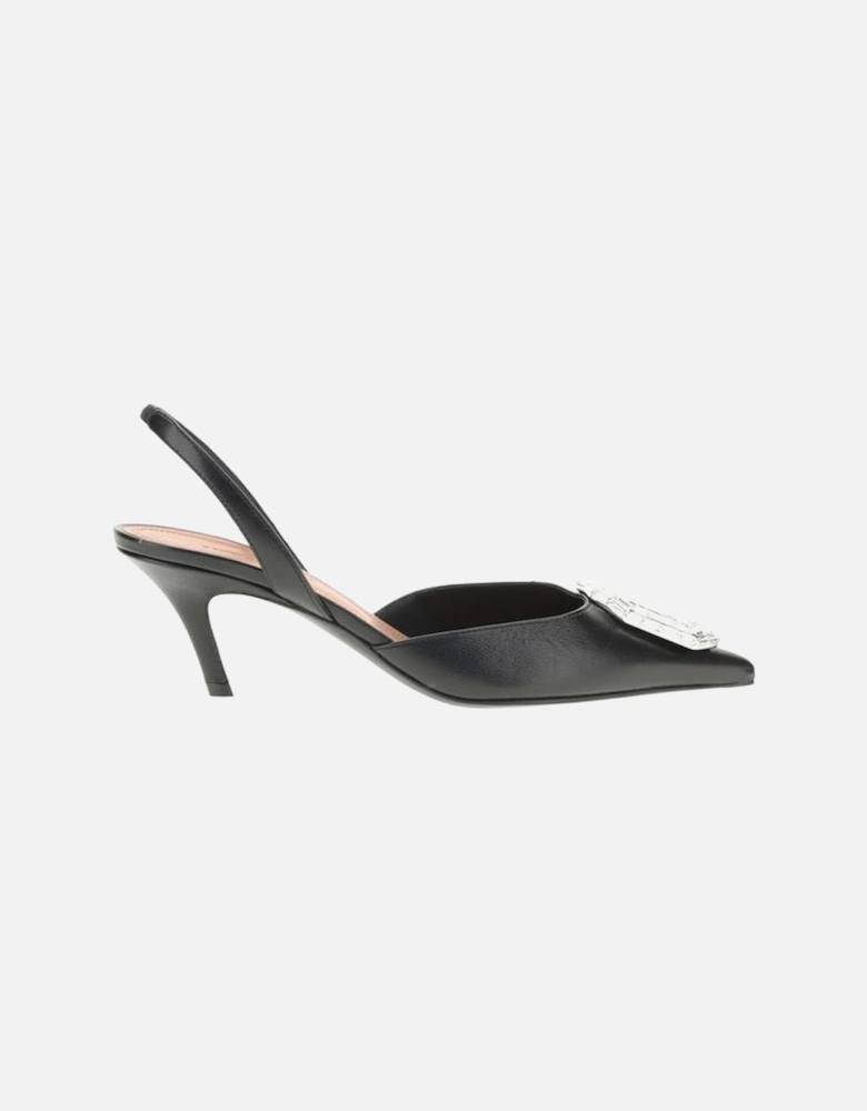 Camelia Leather Slingback Pumps with Rhinestone Embellishment Women -