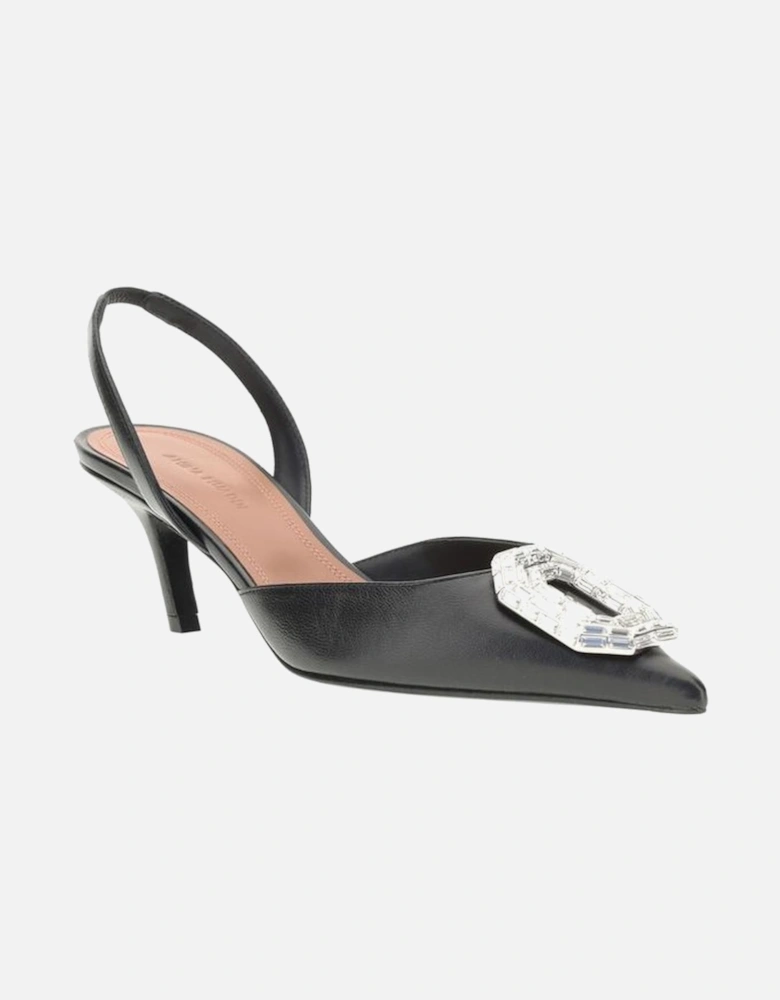 Camelia Leather Slingback Pumps with Rhinestone Embellishment Women -