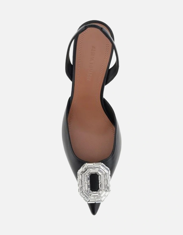 Camelia Leather Slingback Pumps with Rhinestone Embellishment Women -