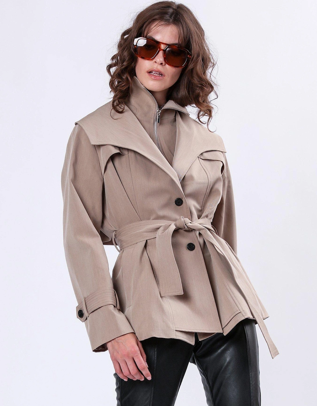 Rhodium Trench Coat With Belt And Double Fastening In Structured Crepe, 2 of 1