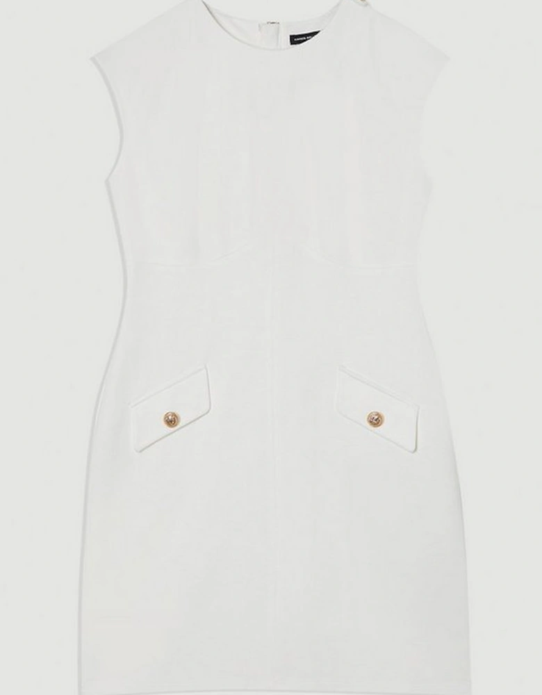Ponte Structured Mini Dress With Gold Button Detail