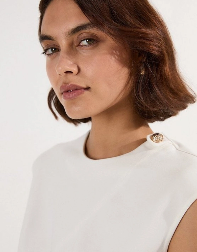 Ponte Structured Mini Dress With Gold Button Detail