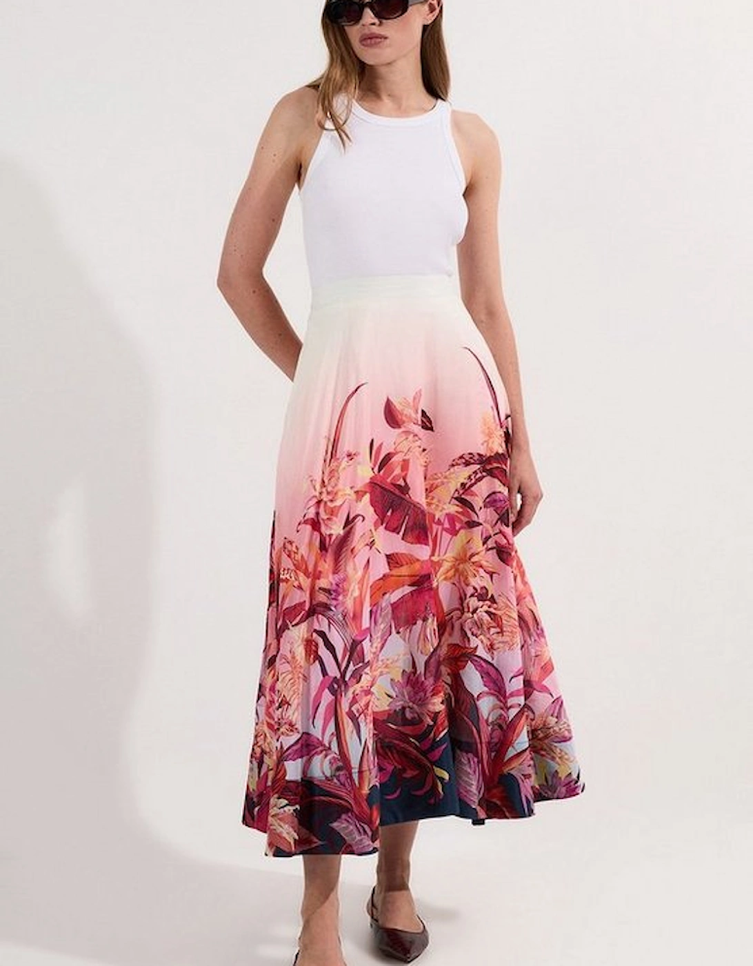 Tropical Floral Silk Cotton Woven Prom Skirt, 2 of 1