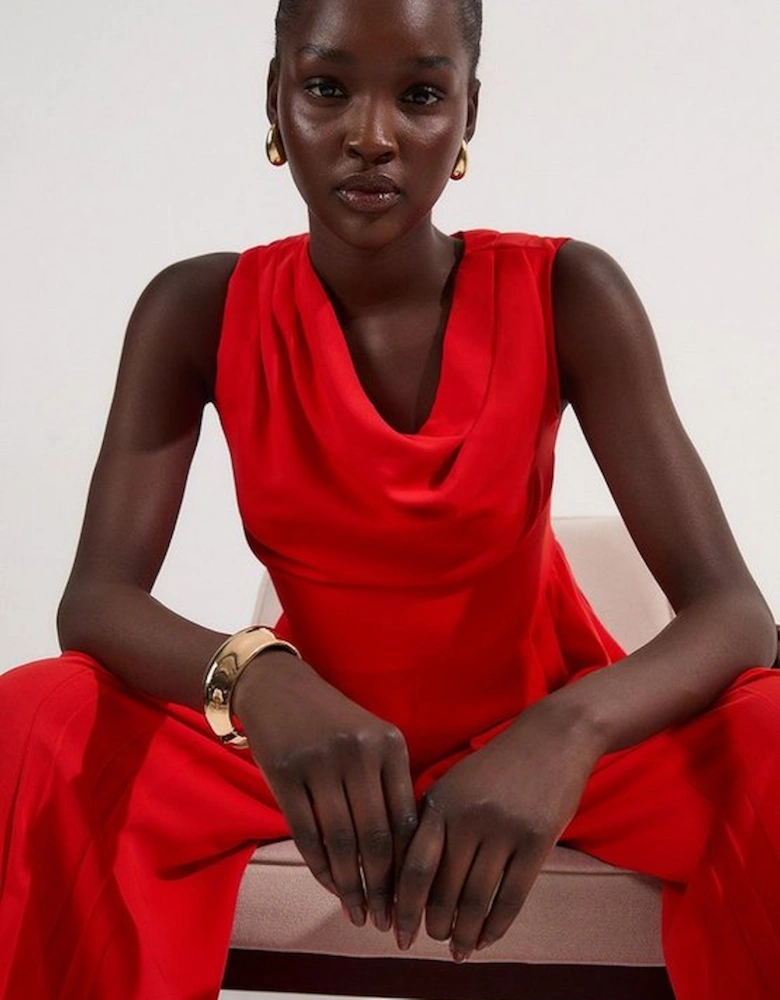 Soft Tailored Off Shoulder Pleat Detail Jumpsuit