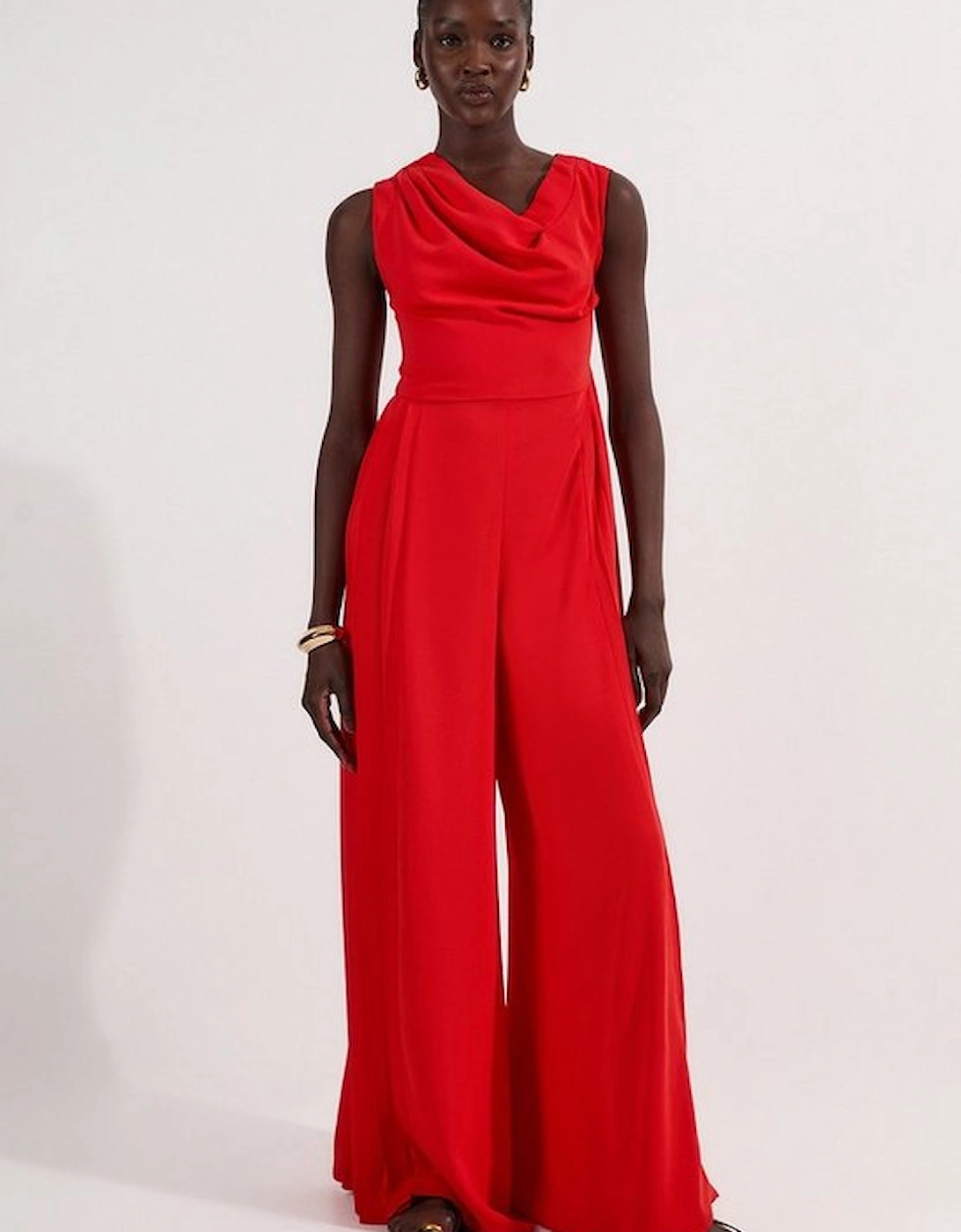 Soft Tailored Off Shoulder Pleat Detail Jumpsuit