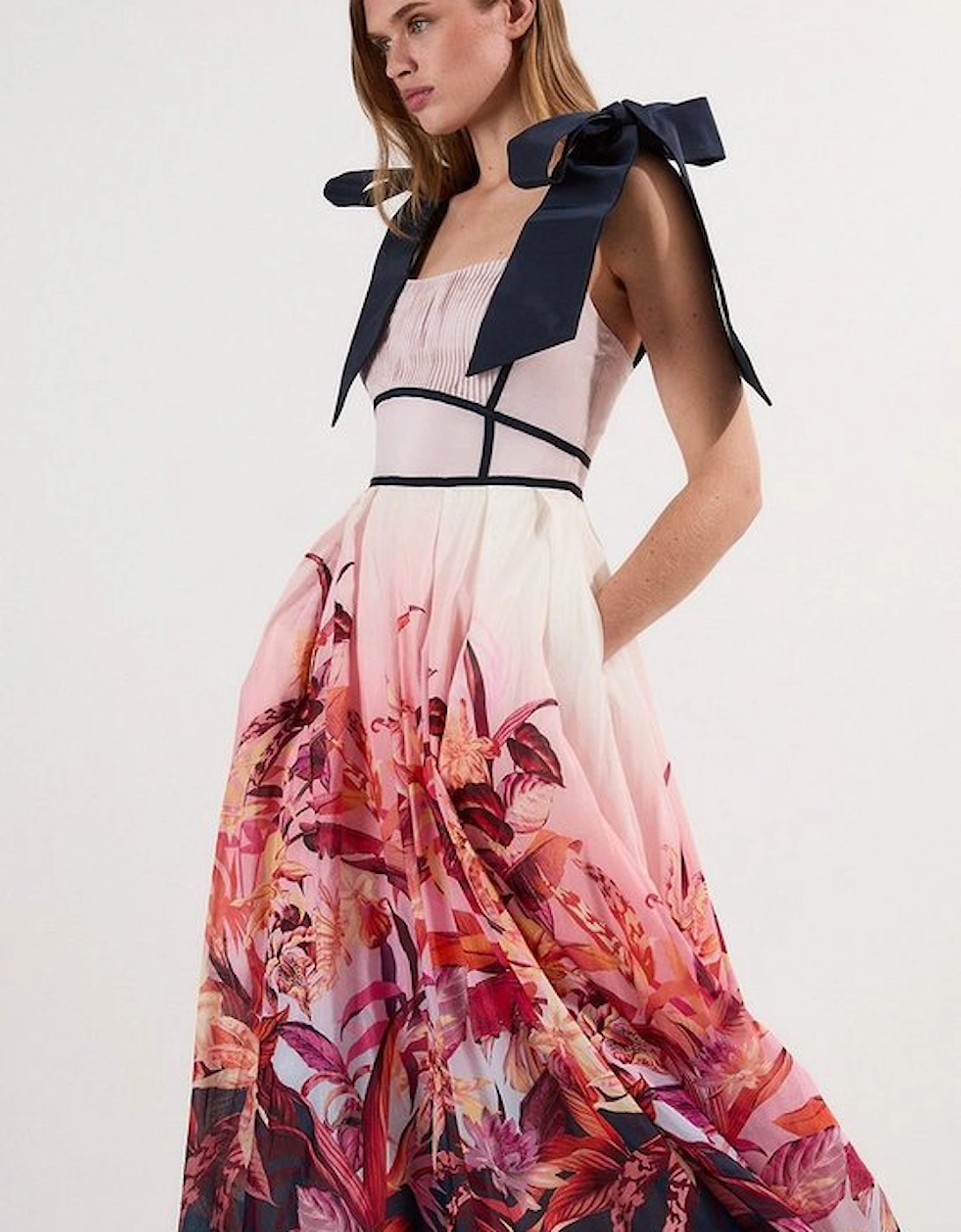 Petite Tropical Floral Silk Cotton Woven Strappy Woven Maxi Dress, 5 of 4