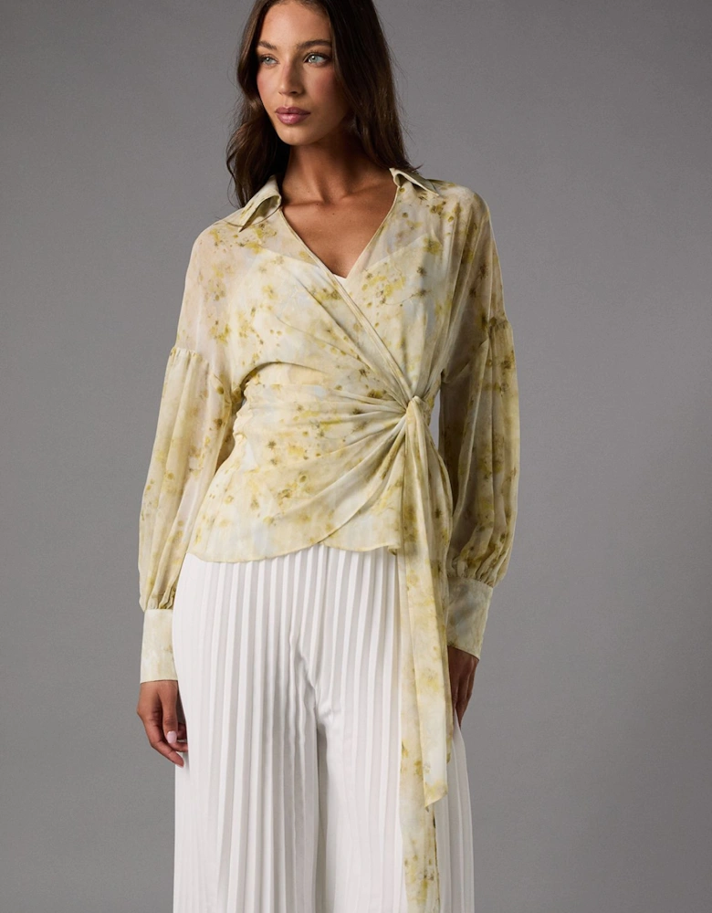 Printed Chiffon Wrap Top