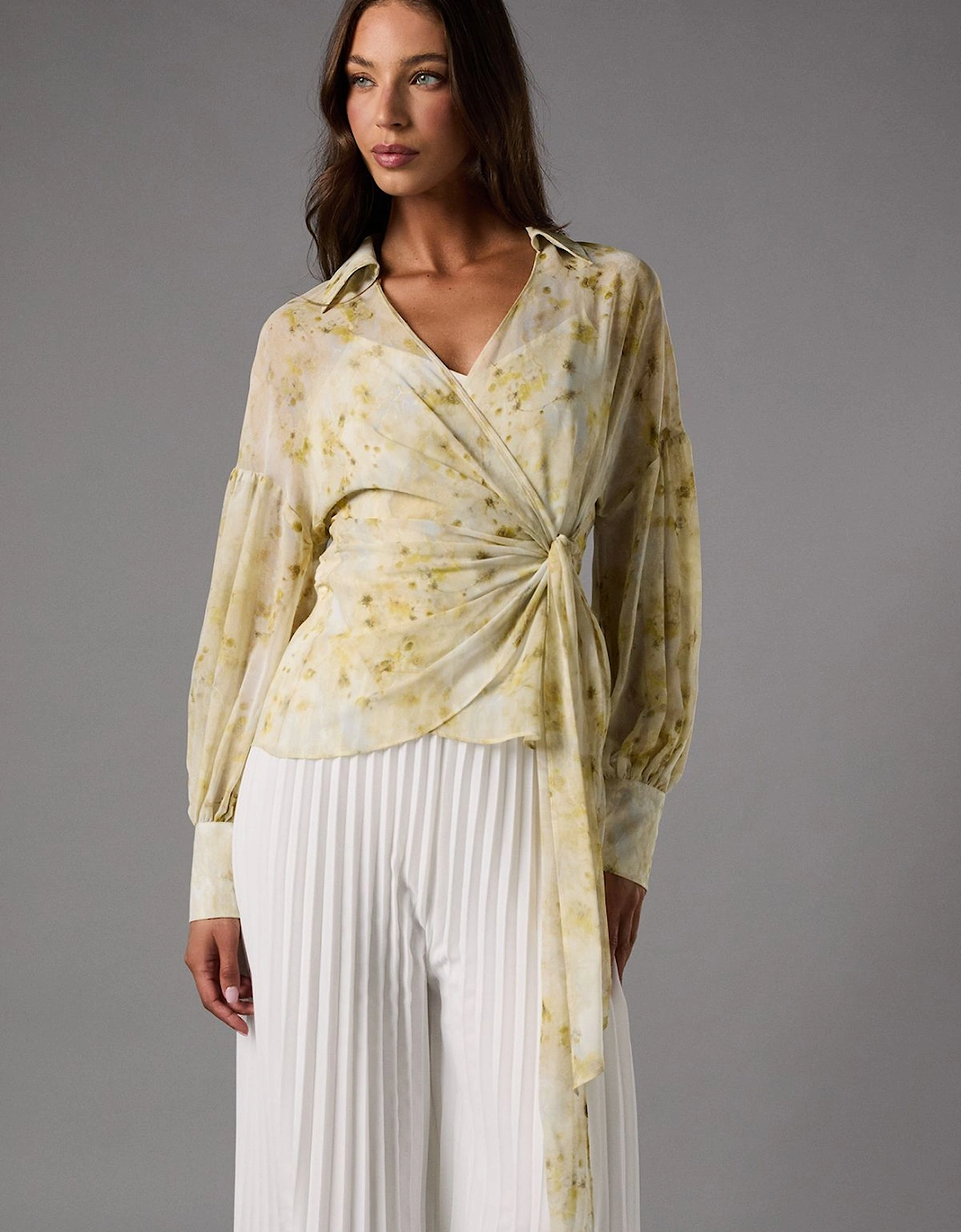 Printed Chiffon Wrap Top, 2 of 1