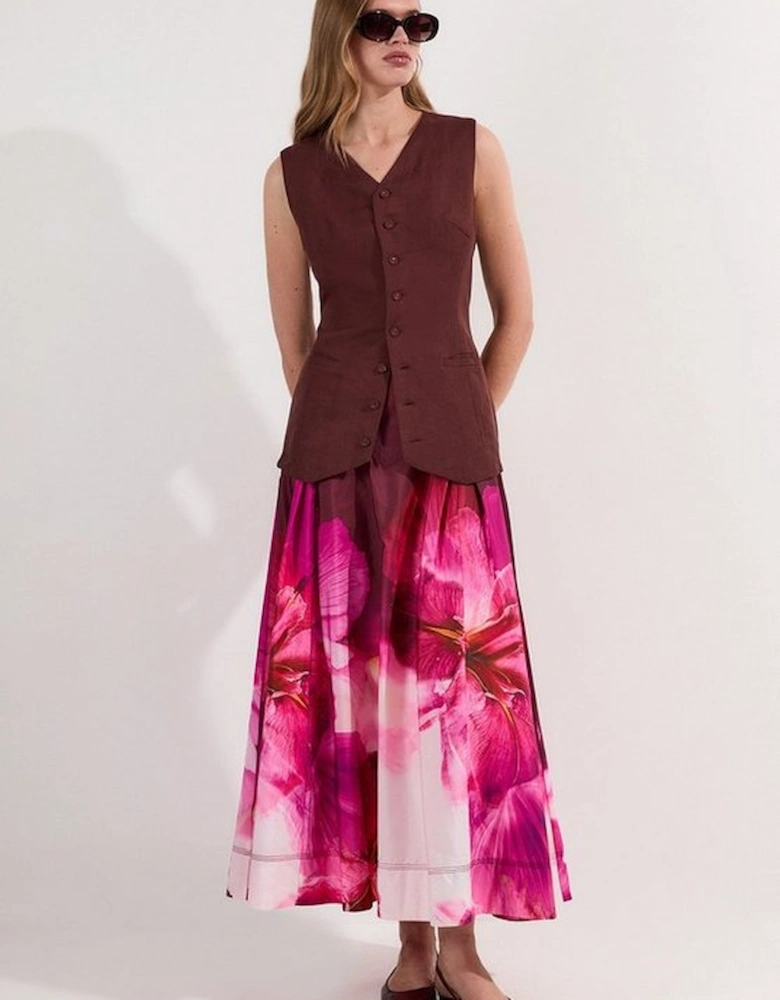 Placed Floral Taffeta Woven Maxi Skirt