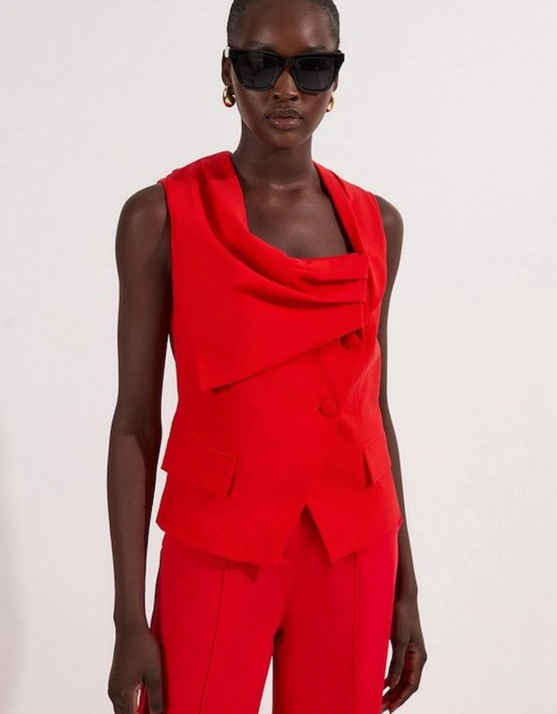 Tailored Drape Detail Sleeveless Jacket