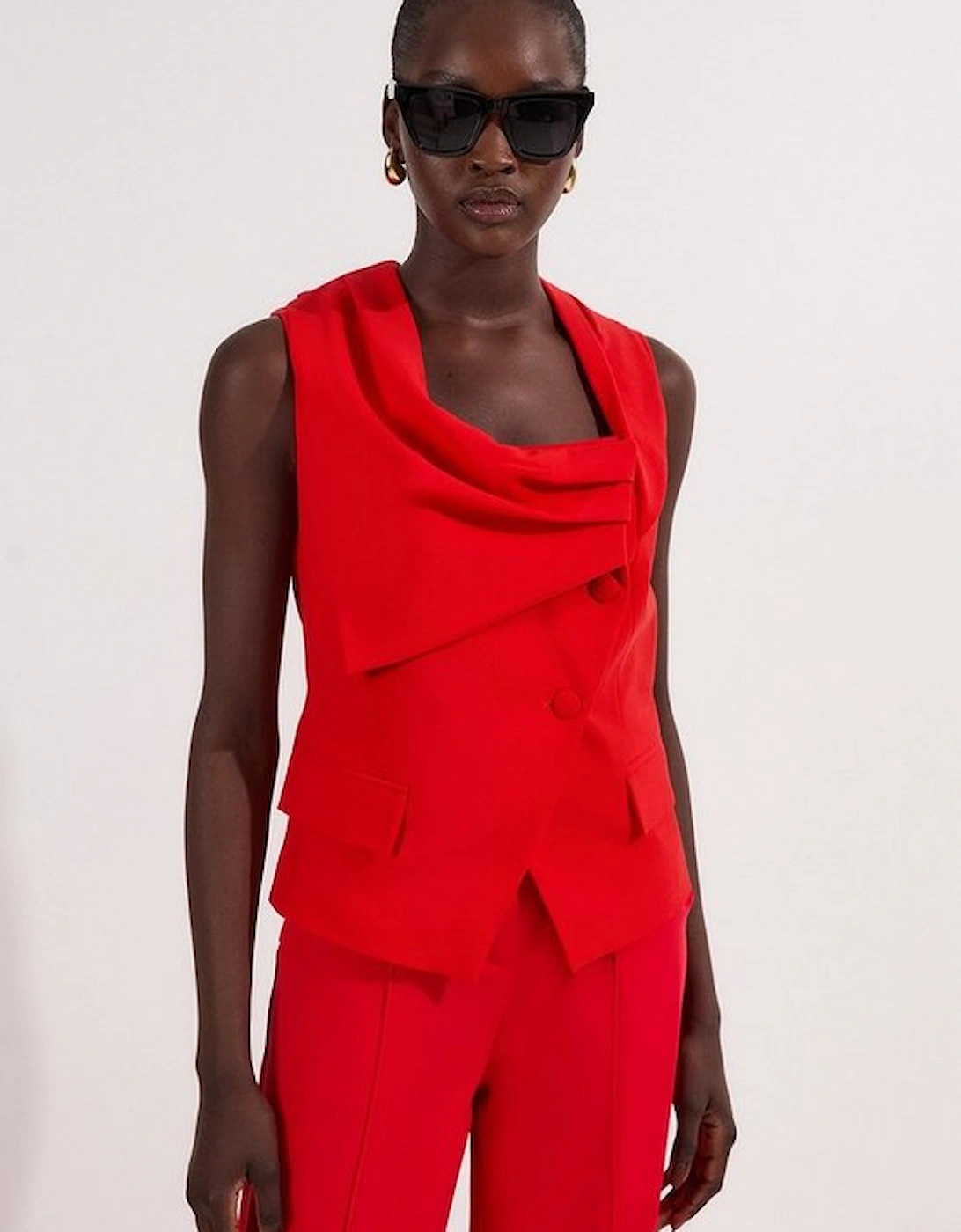 Tailored Drape Detail Sleeveless Jacket