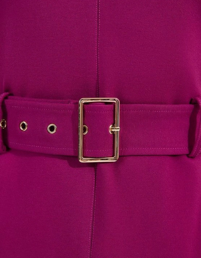 Asymmetric Hem Belted Ponte Dress