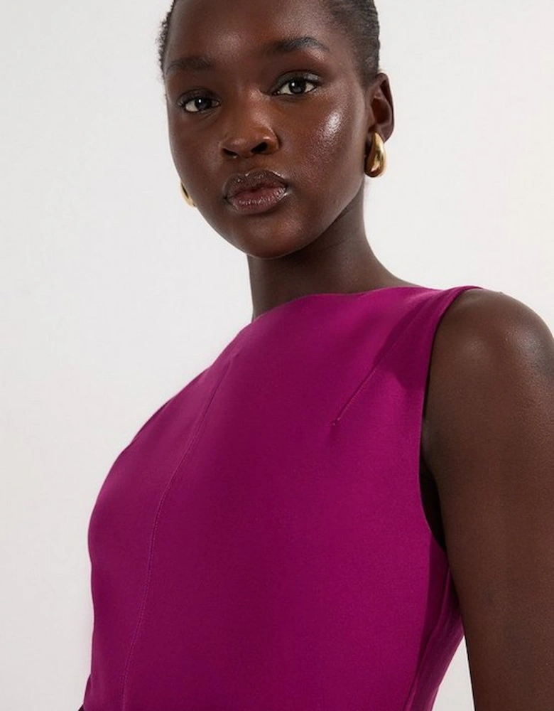 Asymmetric Hem Belted Ponte Dress