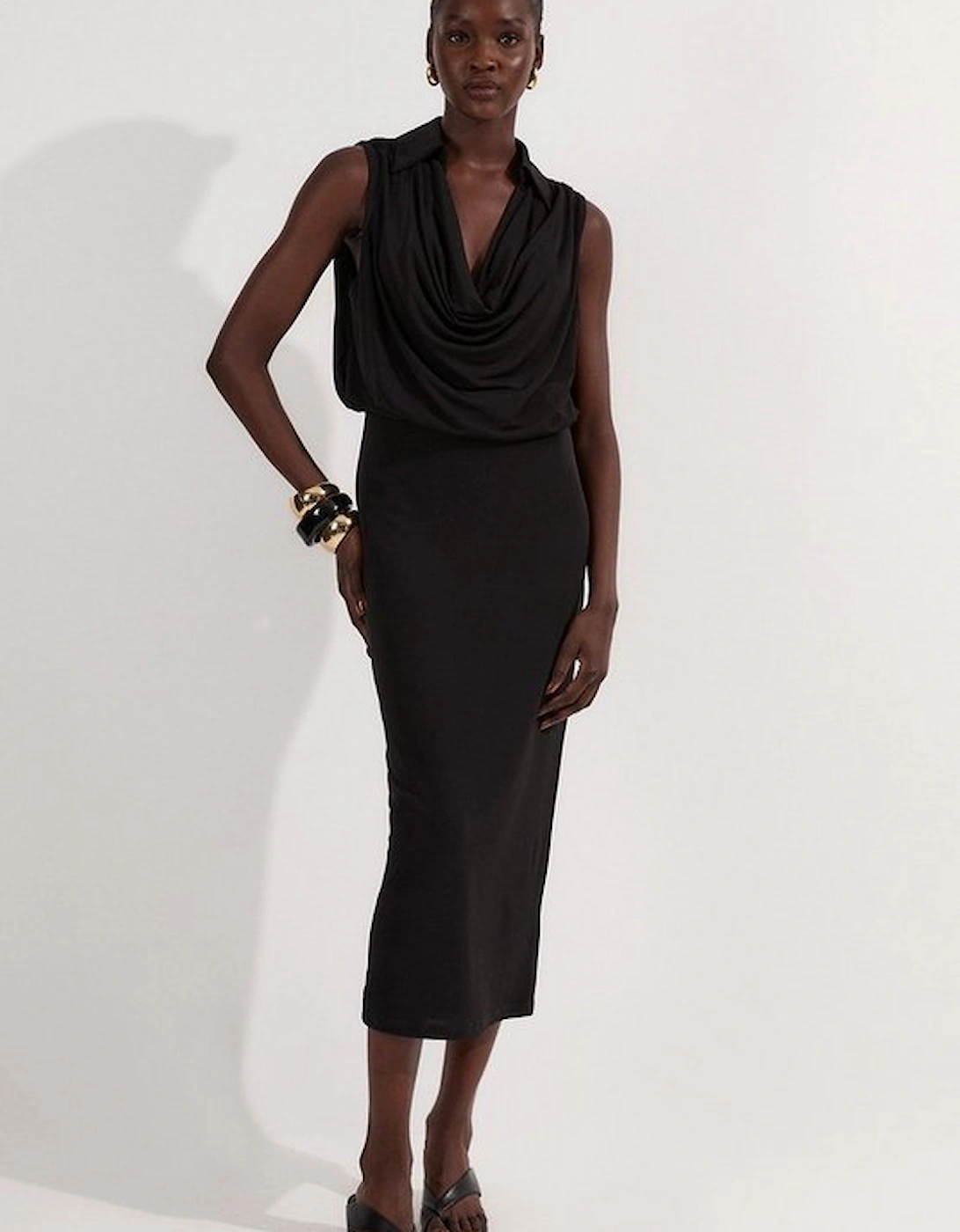 Drape Collared Crepe Maxi Dress, 4 of 3